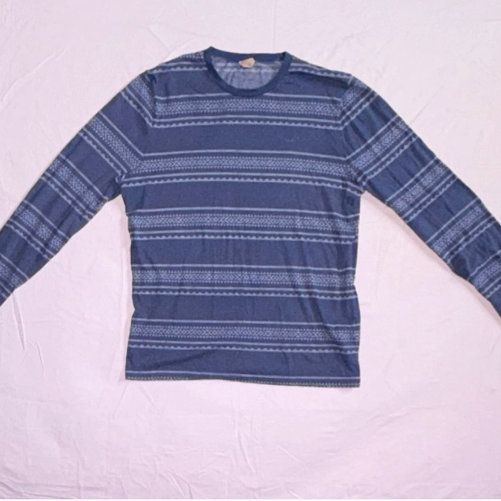 Hollister Geometric Knit Pullover Sweater Mens XL Blue Gray Crew Neck